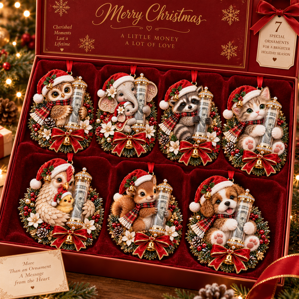 🎊 50% OFF – Cute Animal Christmas Cash Gift Ornament 🎊 | Creative Holiday Tree Decoration