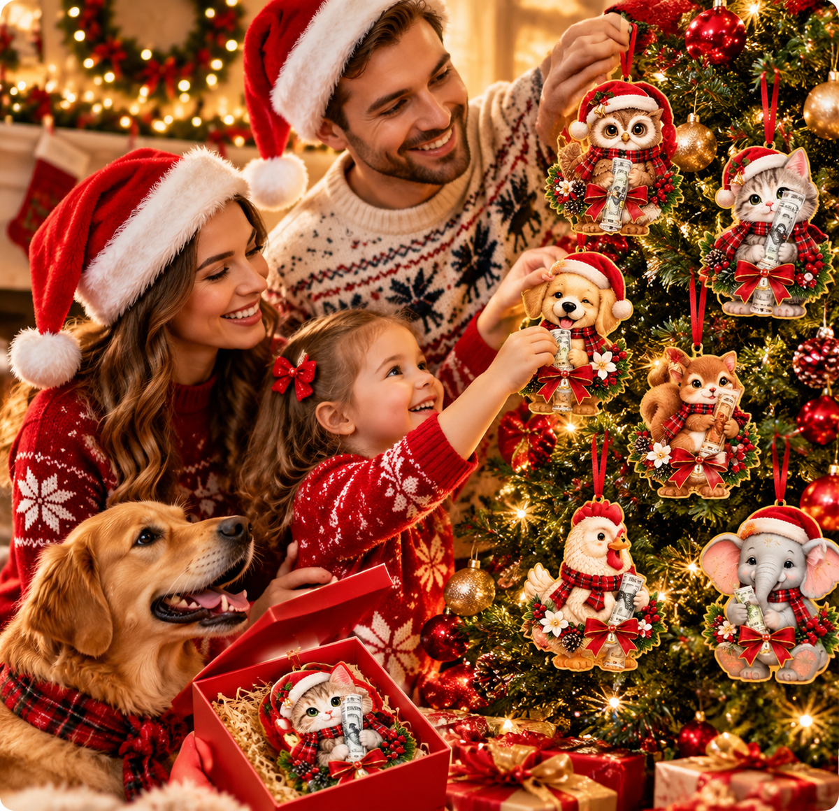 🎊 50% OFF – Cute Animal Christmas Cash Gift Ornament 🎊 | Creative Holiday Tree Decoration