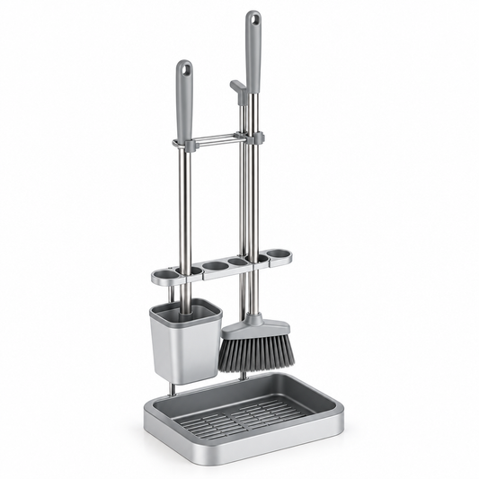 Silver-gray cleaning tool station on white background