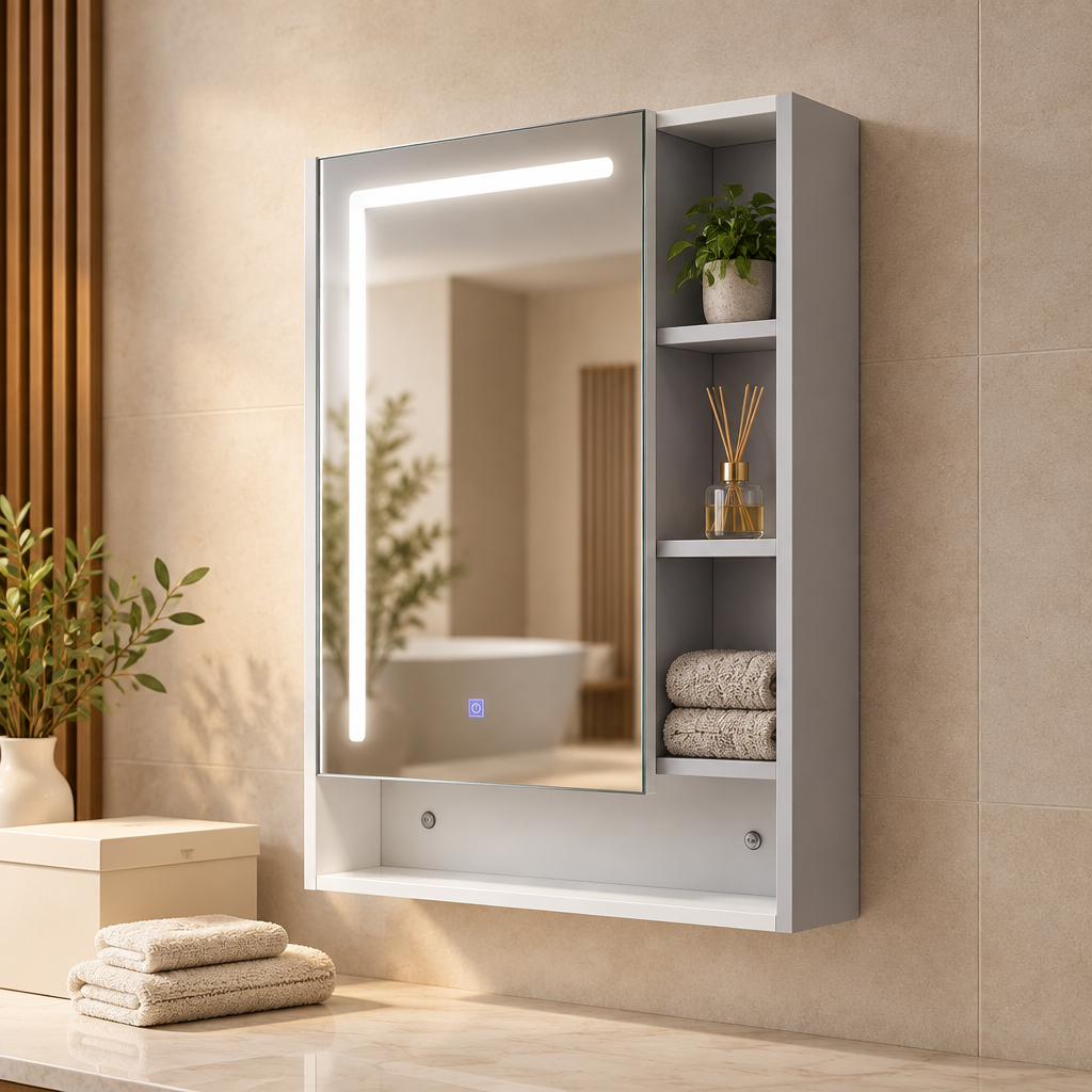 Concept gift presentation of illuminated mirror cabinet