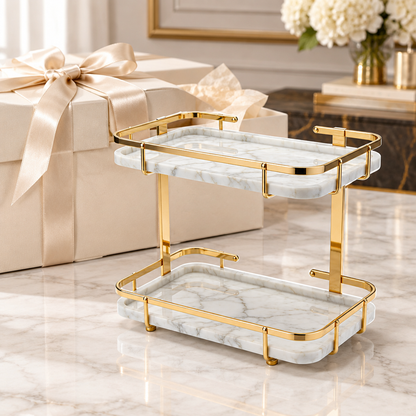 Concept image of display stand beside gift box