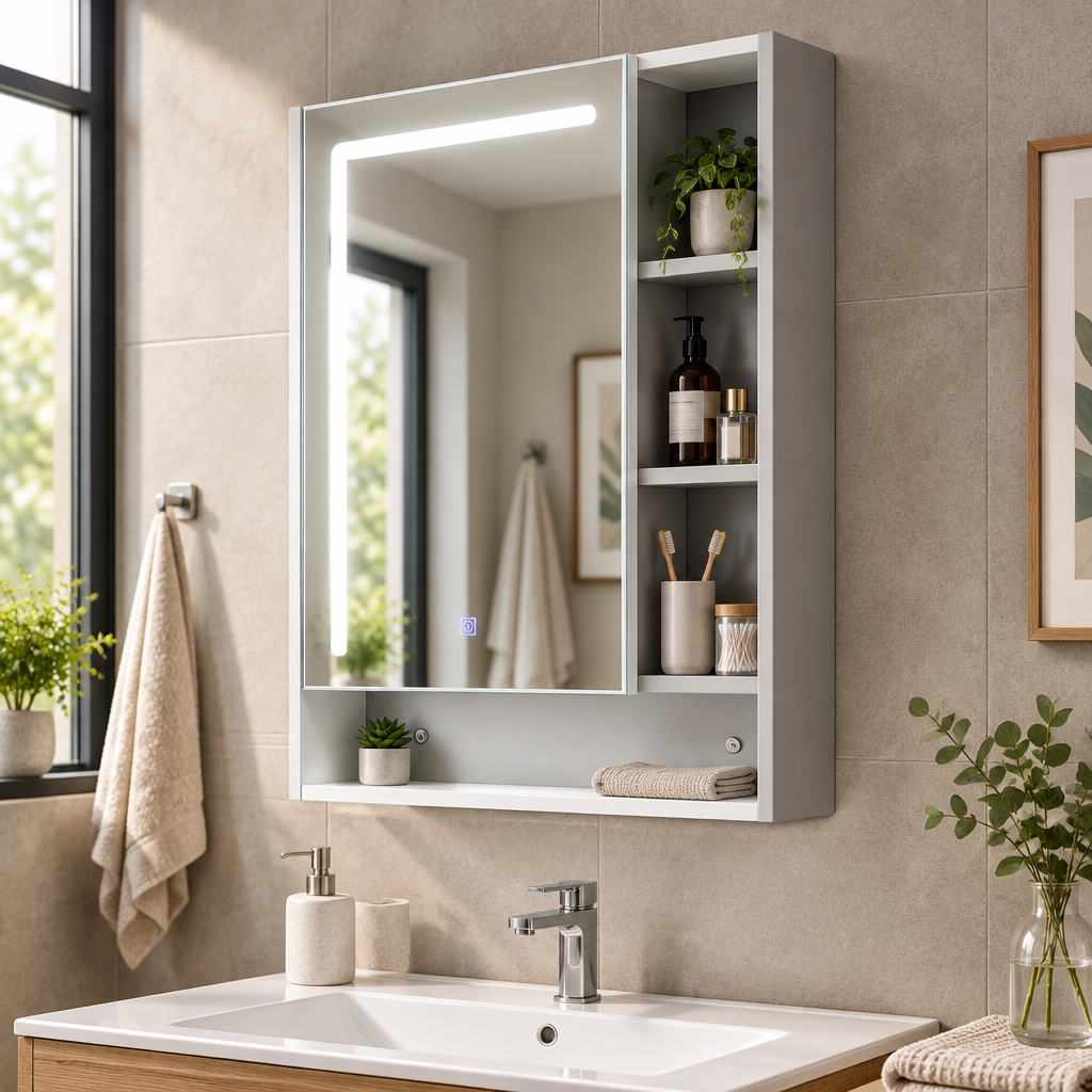Mirror cabinet in family bathroom