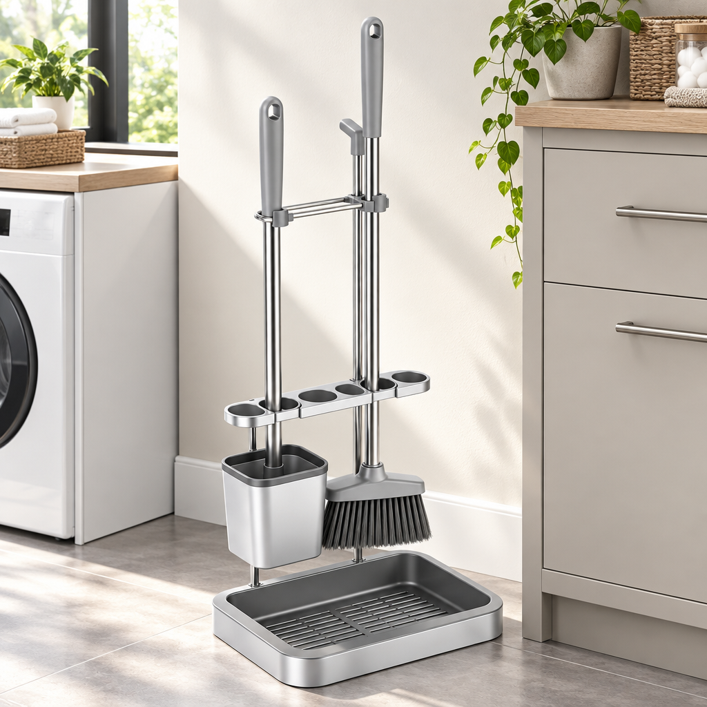 Cleaning tool station in utility room