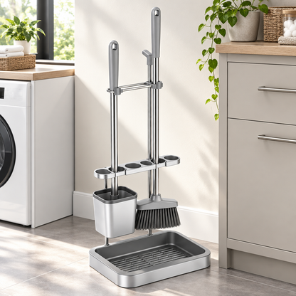 Cleaning tool station in utility room