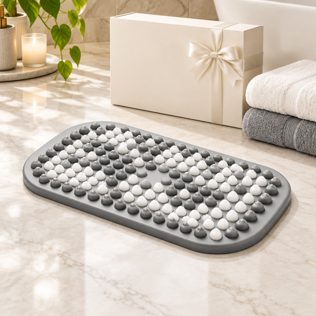 Concept image of textured bath mat with gift box