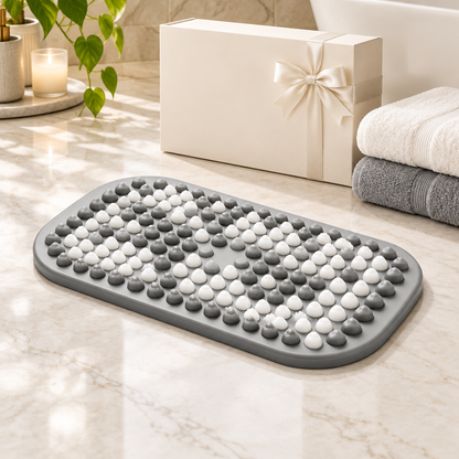 Concept image of textured bath mat with gift box