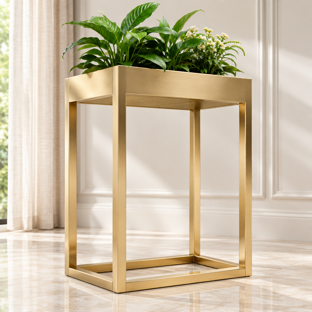 Detail of open lower frame of planter stand