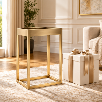 Concept image of planter stand beside a gift box
