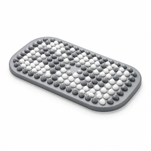 Gray and white textured bath mat on white background