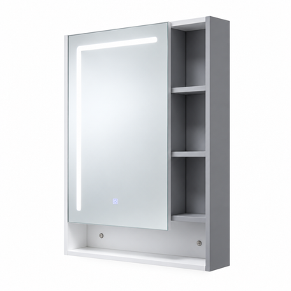 Illuminated mirror cabinet on white background