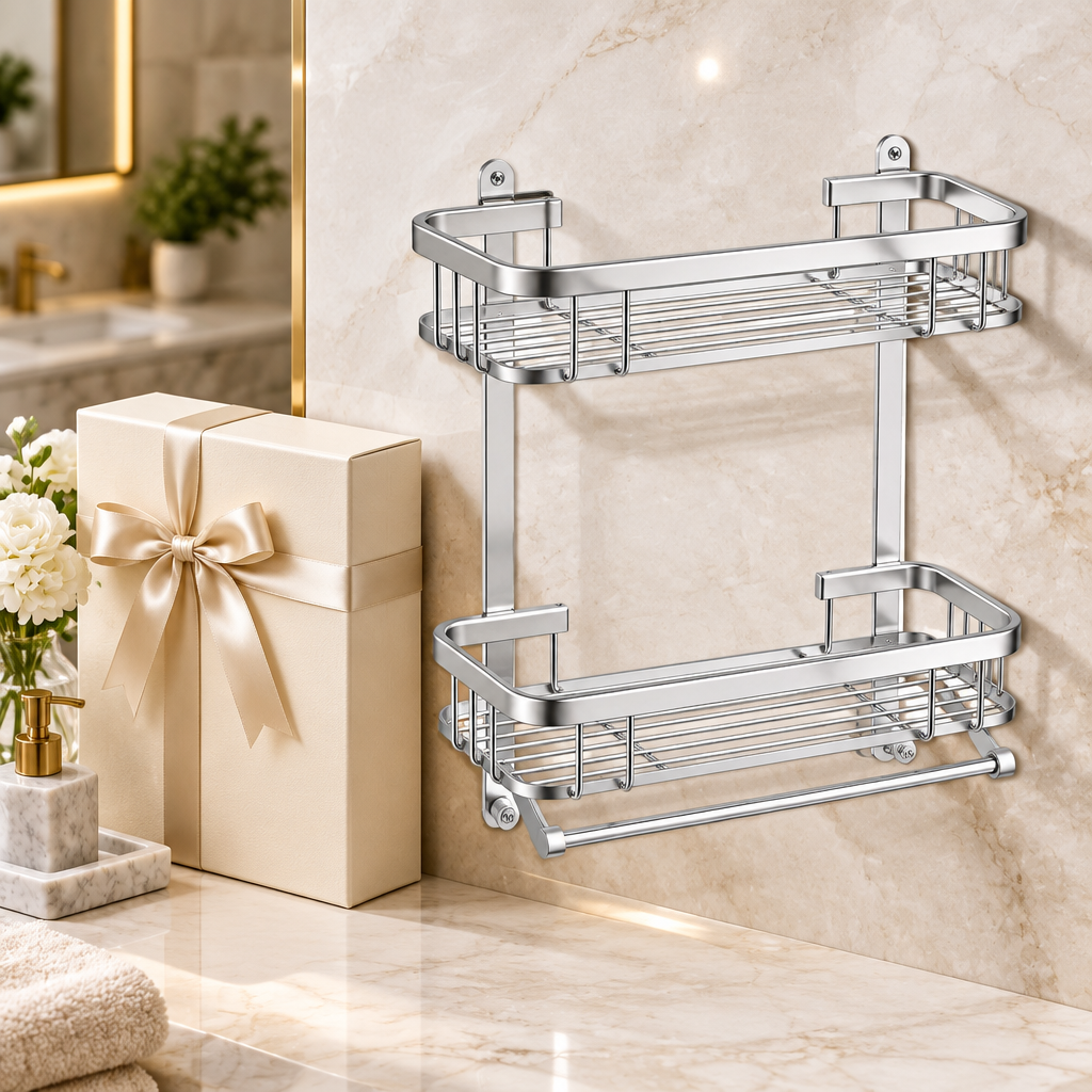Gift presentation concept with shower shelf and box