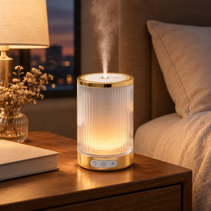Glowing diffuser on bedside table
